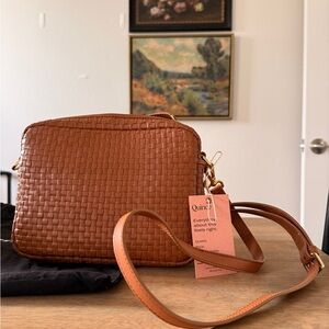 Quince Italian Leather Handwoven Crossbody Bag (Cognac)